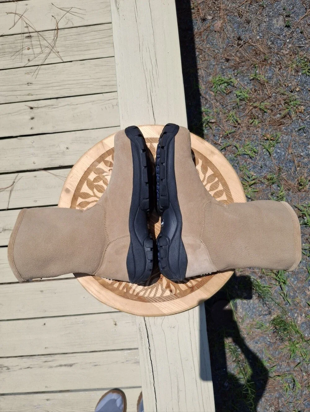VTG Lands' End Women's Tan Suede & Fleece-Lined Mid Calf Back Zip Winter Boots 9